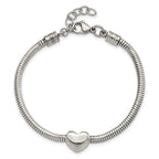 Stainless Steel Polished Heart Bead Snake Chain with ext. Bracelet for Women
