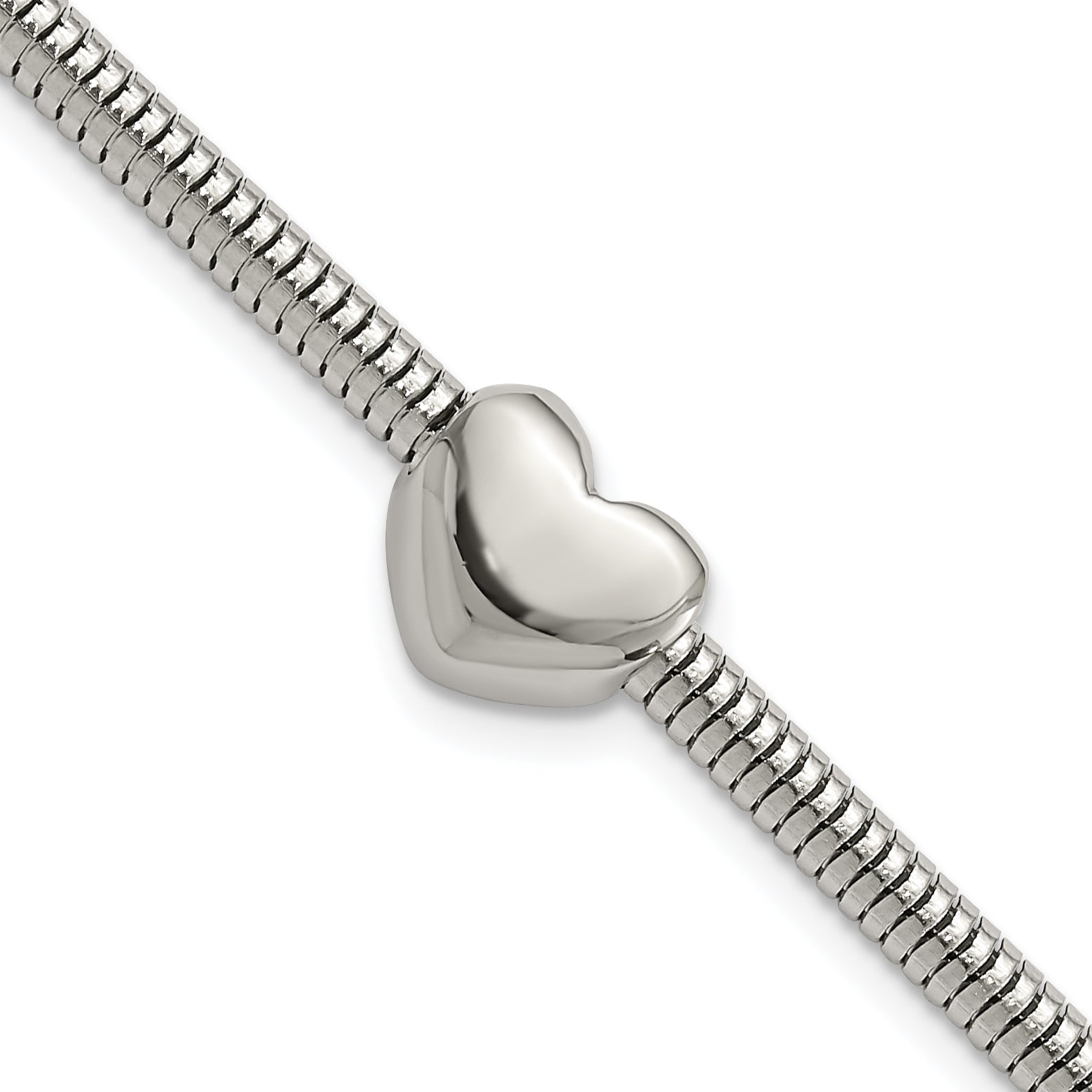 Stainless Steel Polished Heart Bead Snake Chain with ext. Bracelet for Women Main image