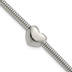 Stainless Steel Polished Heart Bead Snake Chain with ext. Bracelet for Women