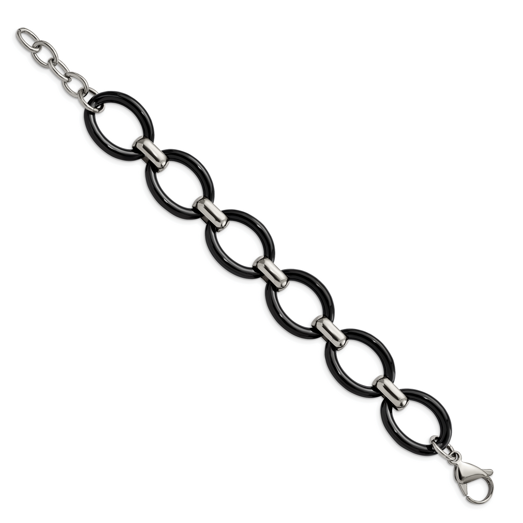 Stainless Steel Polished with Black Ceramic with ext. Bracelet for Women