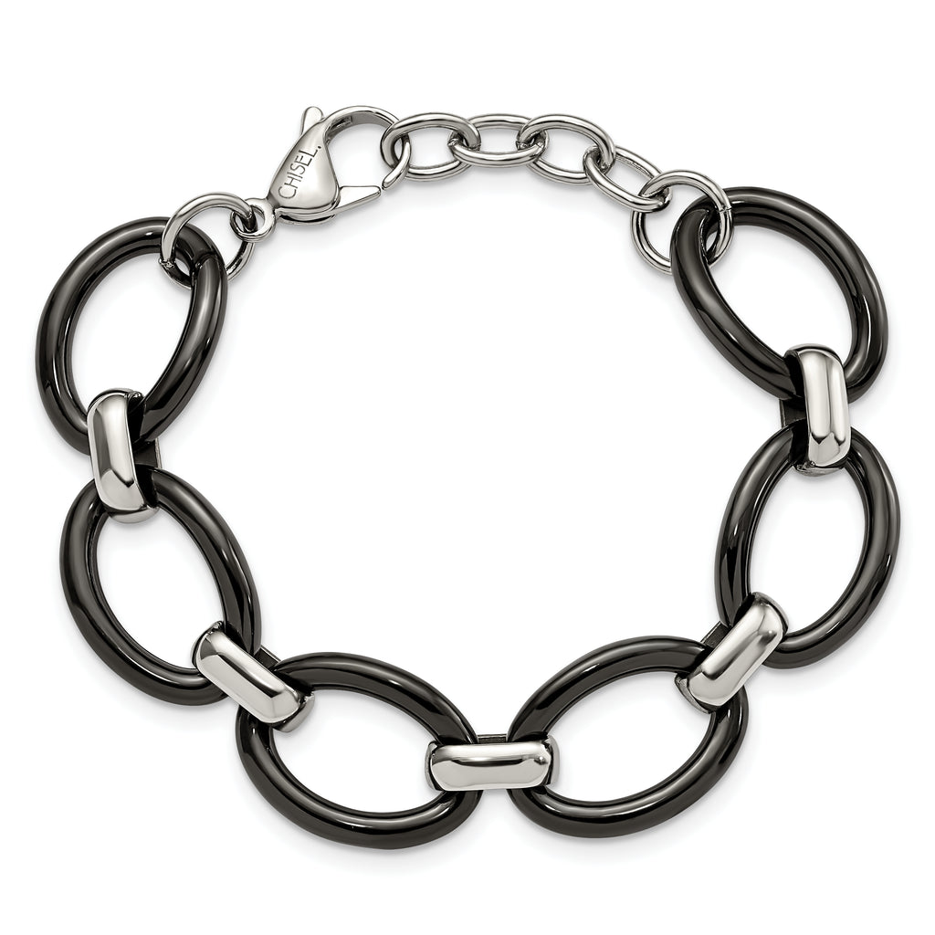 Stainless Steel Polished with Black Ceramic with ext. Bracelet for Women