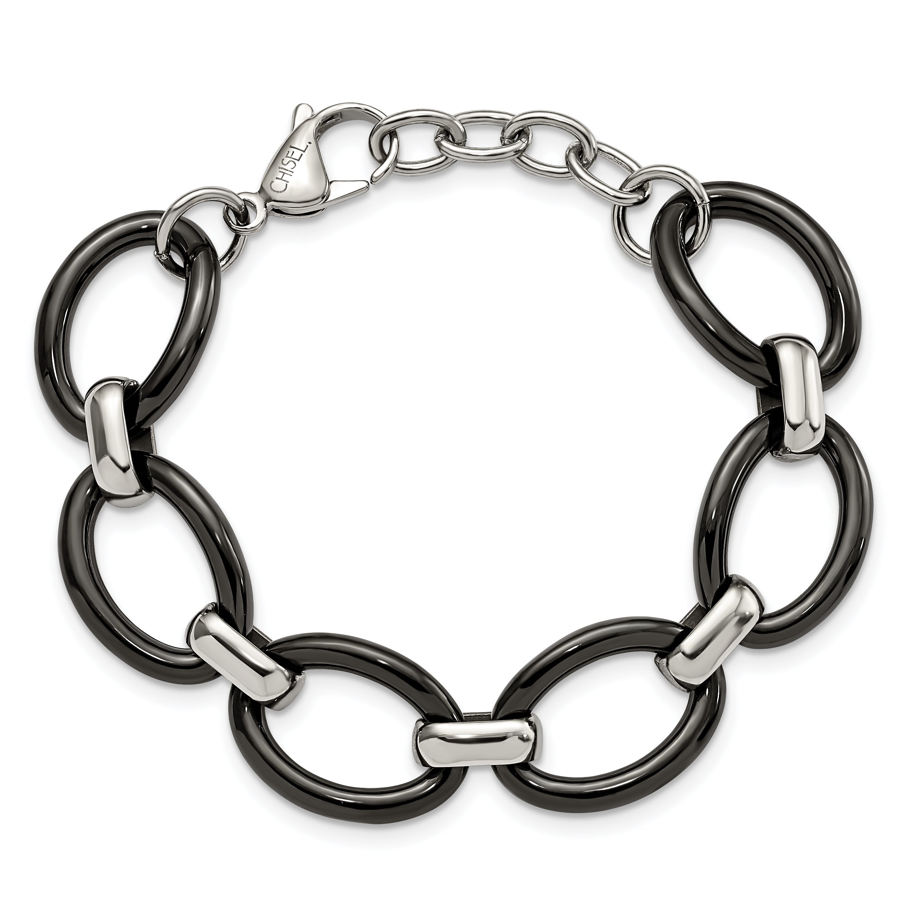 Stainless Steel Polished with Black Ceramic with ext. Bracelet for Women