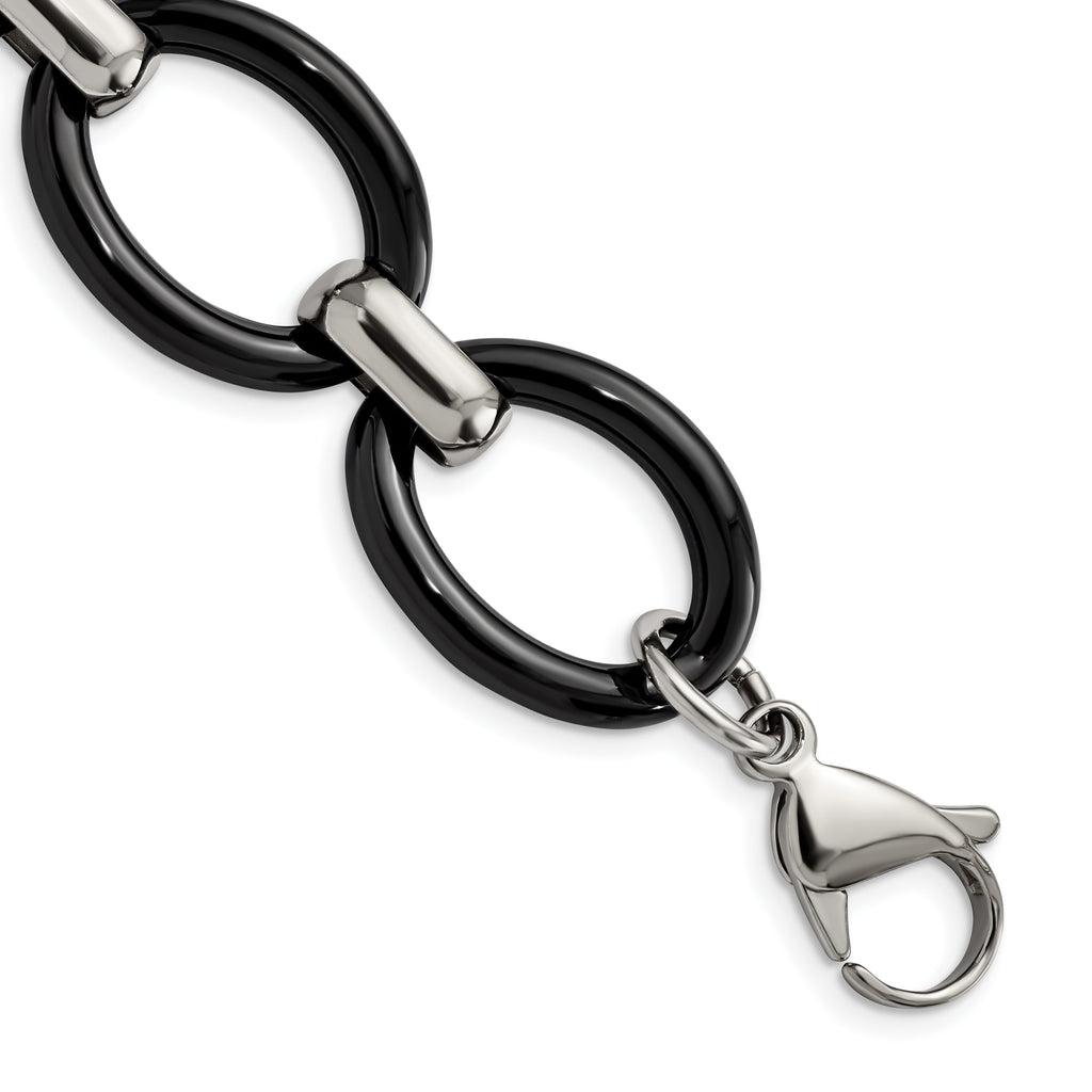 Stainless Steel Polished with Black Ceramic with ext. Bracelet for Women