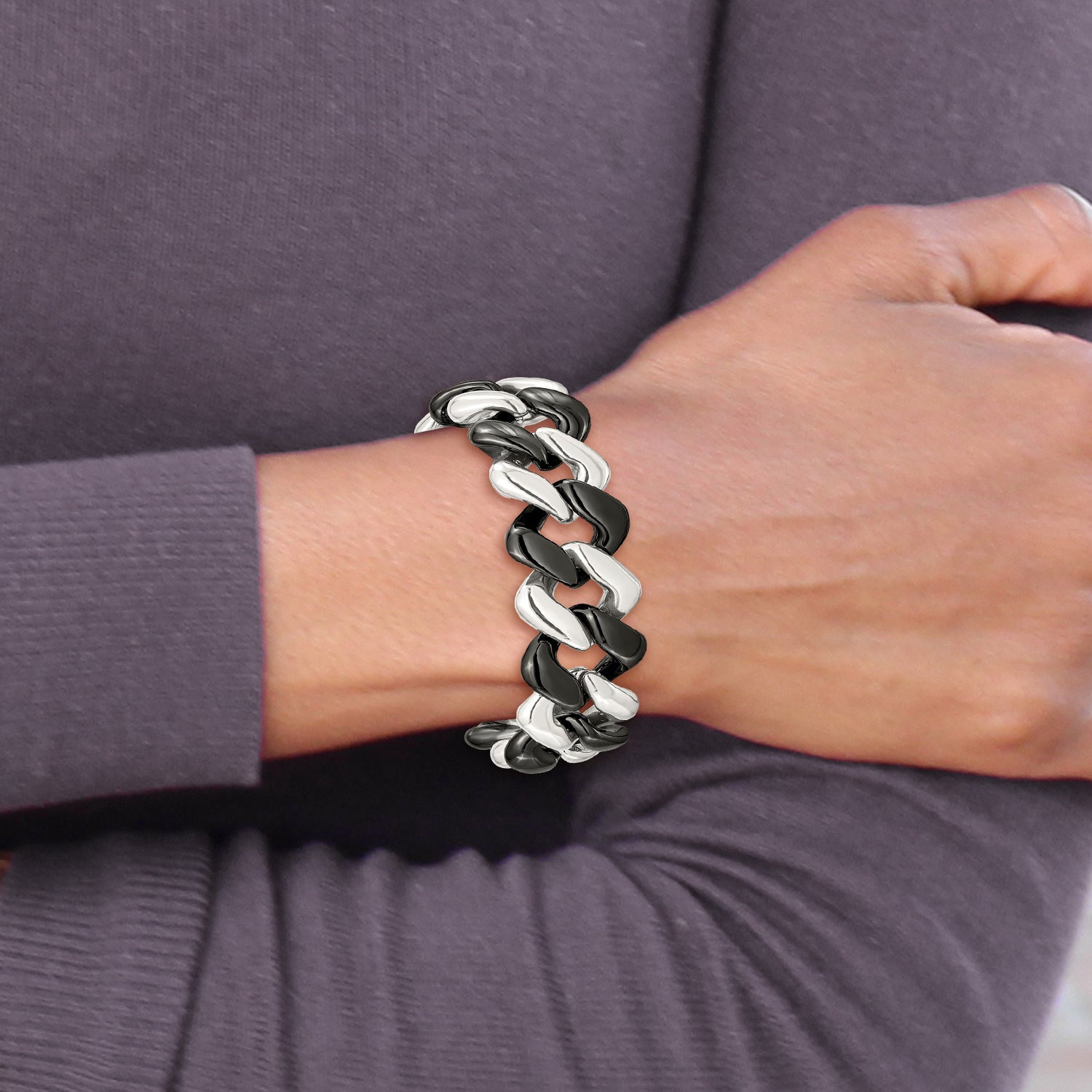 Stainless Steel Polished with Black Ceramic Bracelet