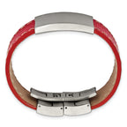 Stainless Steel Brushed Red Leather ID Bracelet