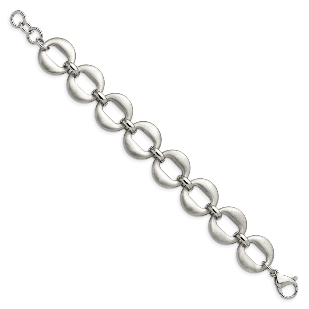 Stainless Steel Polished and Brushed Open Link Bracelet with . Extension