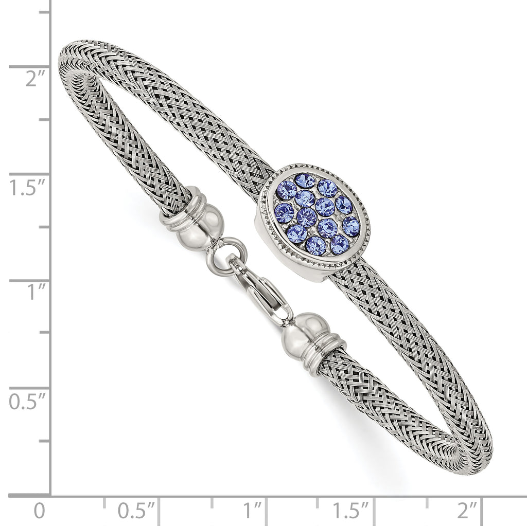 Stainless Steel Polished and Textured Blue Crystal Bracelet for Women