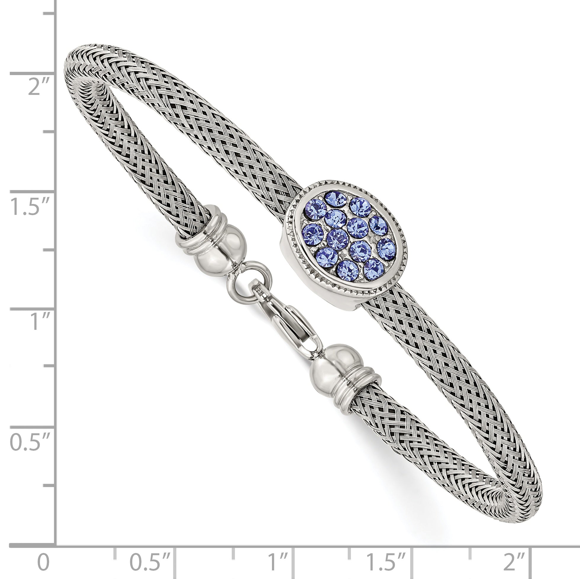 Stainless Steel Polished and Textured Blue Crystal Bracelet for Women