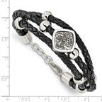 Stainless Steel with . ext Polished with Druzy and Crystal Leather Bracelet for Women