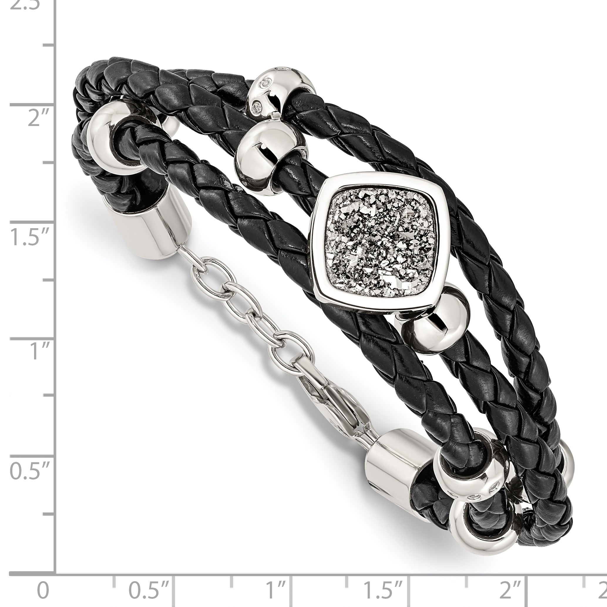 Stainless Steel with . ext Polished with Druzy and Crystal Leather Bracelet for Women