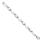 Stainless Steel Polished with White Ceramic Twisted Link Bracelet for Women