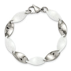 Stainless Steel Polished with White Ceramic Twisted Link Bracelet for Women