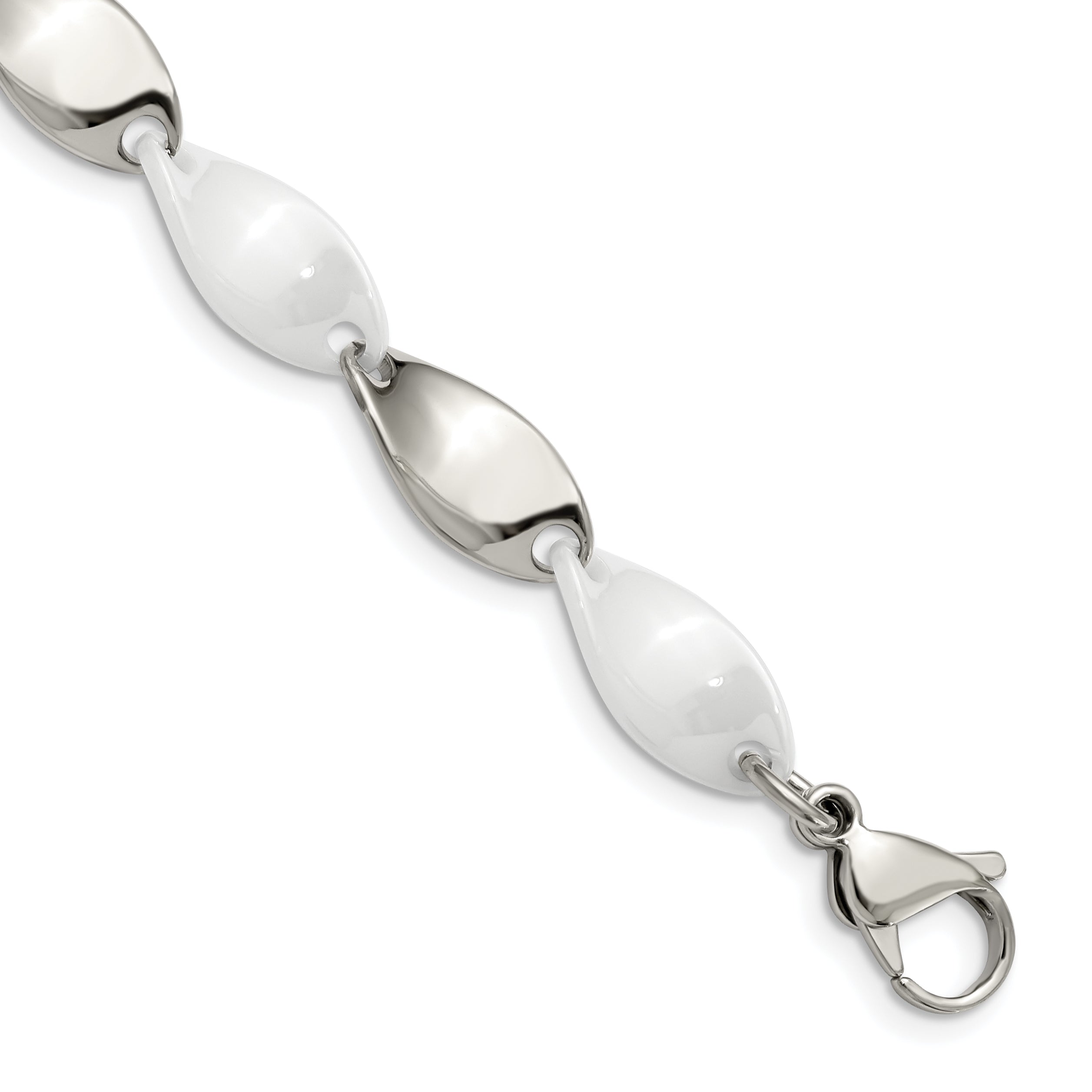 Stainless Steel Polished with White Ceramic Twisted Link Bracelet for Women Main image