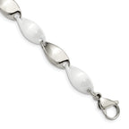 Stainless Steel Polished with White Ceramic Twisted Link Bracelet for Women