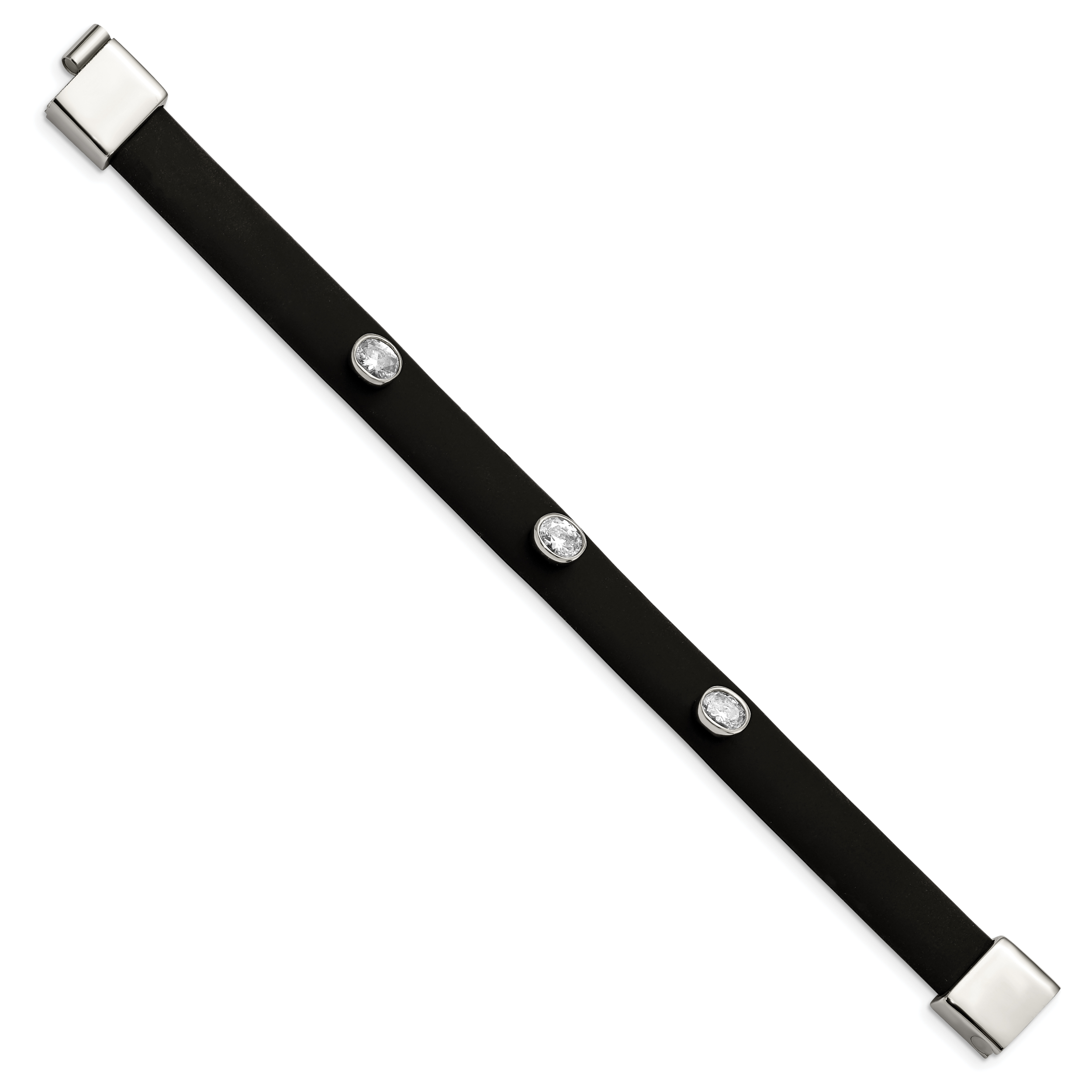 Stainless Steel Polished Black Silicone with Cubic Zirconia Bracelet Secondary image