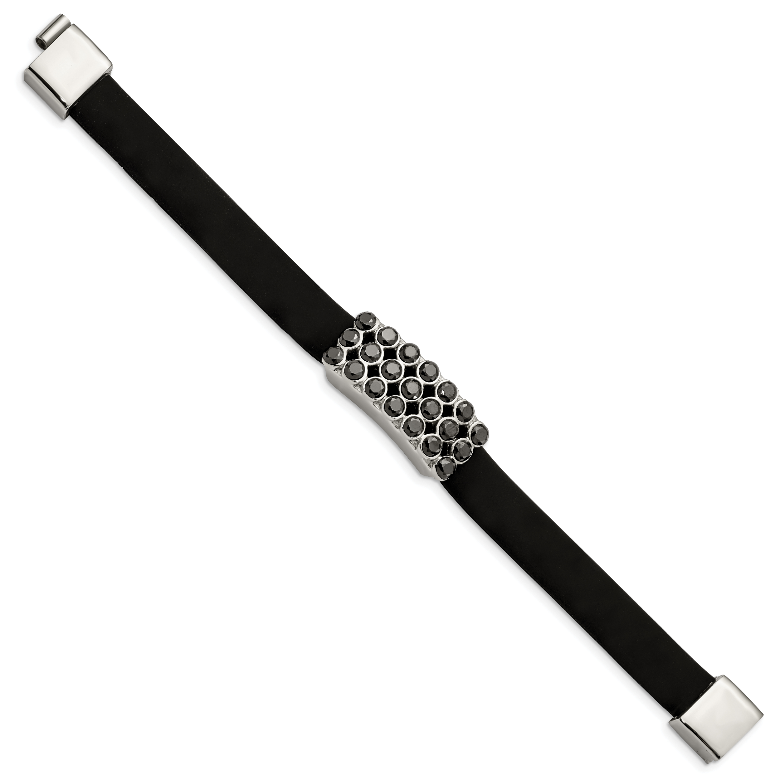 Stainless Steel Polished Black Rubber with Black Cubic Zirconia Bracelet for Women Secondary image