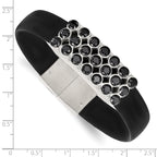 Stainless Steel Polished Black Rubber with Black Cubic Zirconia Bracelet for Women