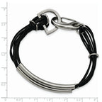 Stainless Steel Polished 3 Steel Tube with Black Wax Cord Bracelet