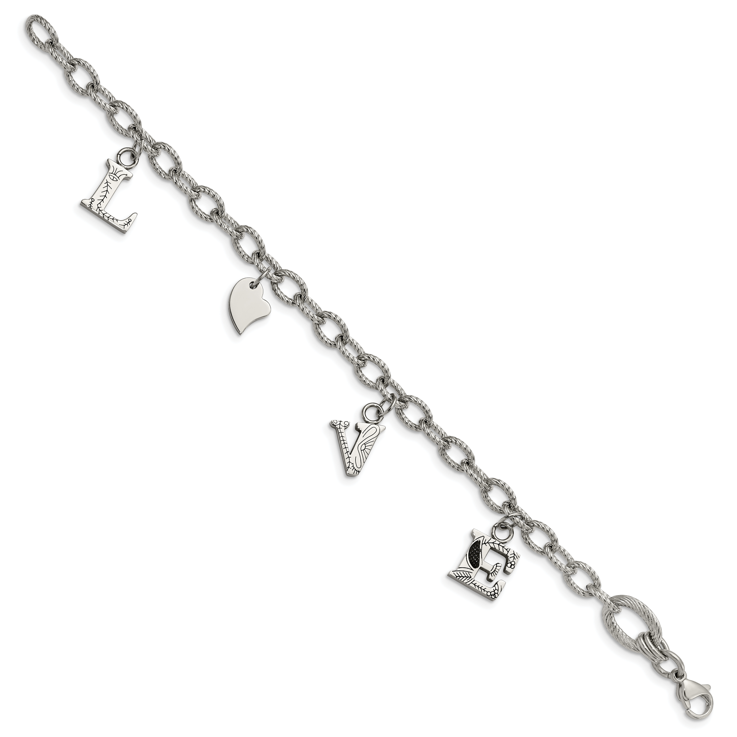 Stainless Steel Polished and Textured Love Charm Bracelet for Women Secondary image