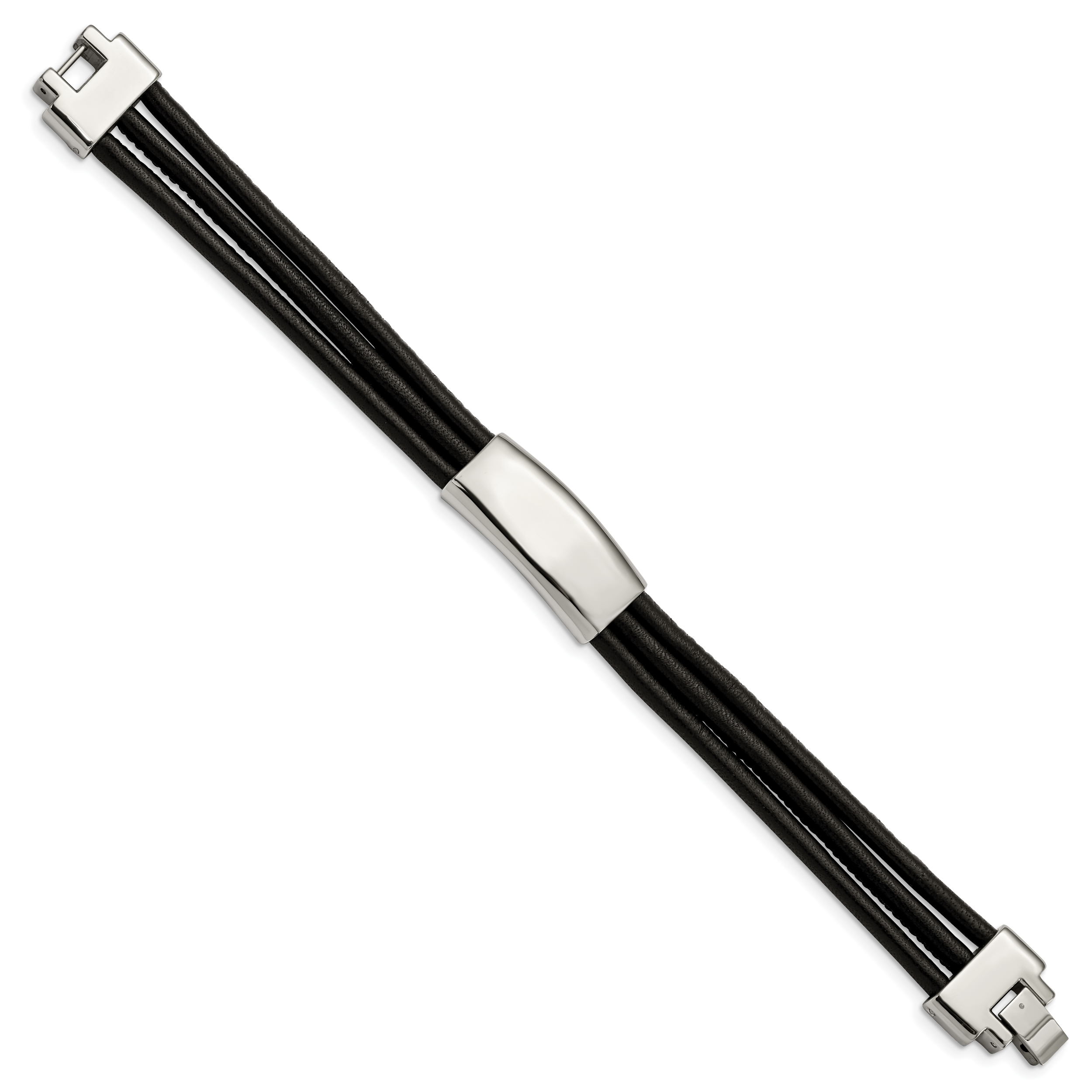 Stainless Steel Polished Black Leather ID Bracelet for Men Secondary image