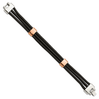 Stainless Steel Polished Rose IP-plated Multi Strand Black Leather Bracelet for Men