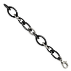 Stainless Steel Polished with Black Ceramic Open Link Bracelet