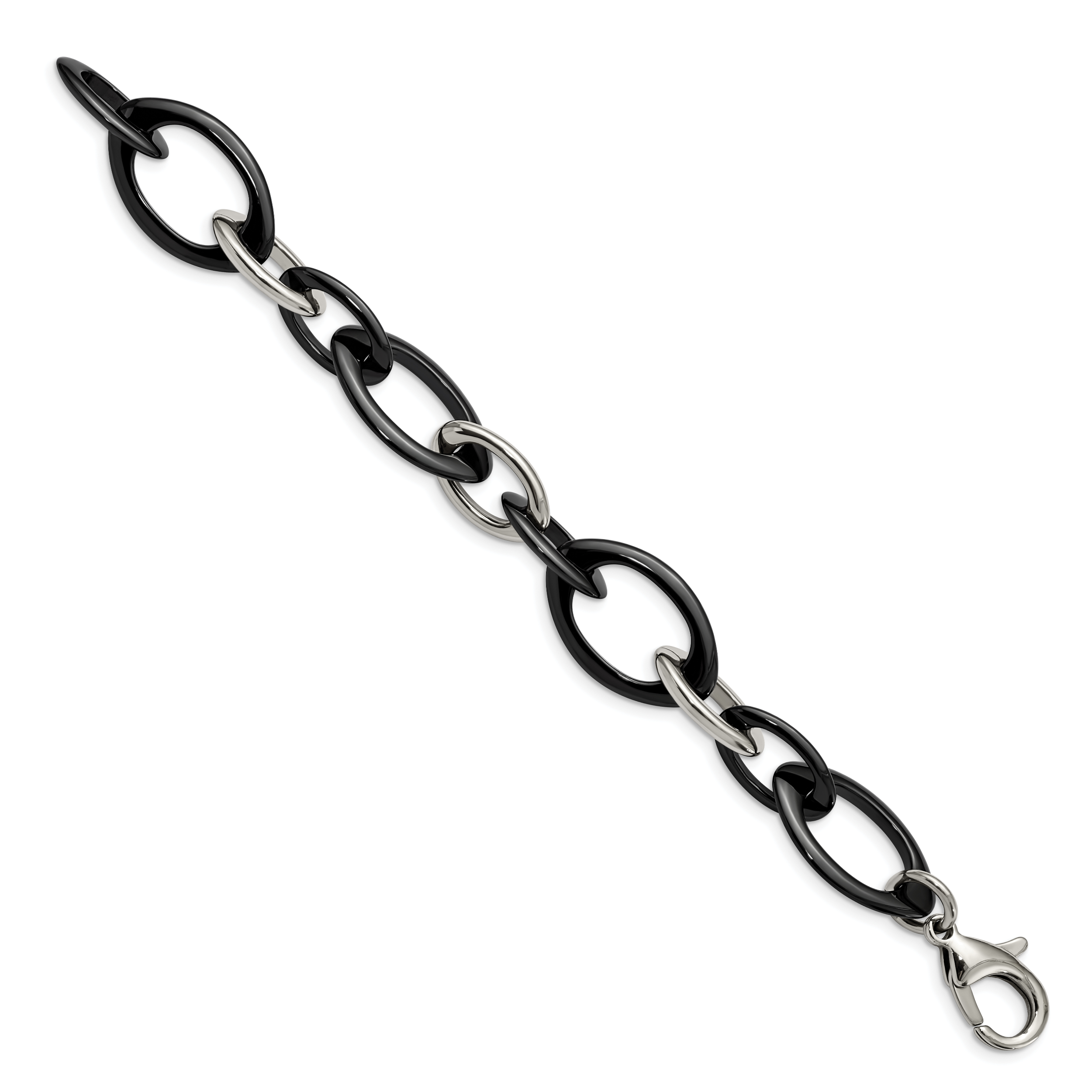 Stainless Steel Polished with Black Ceramic Open Link Bracelet