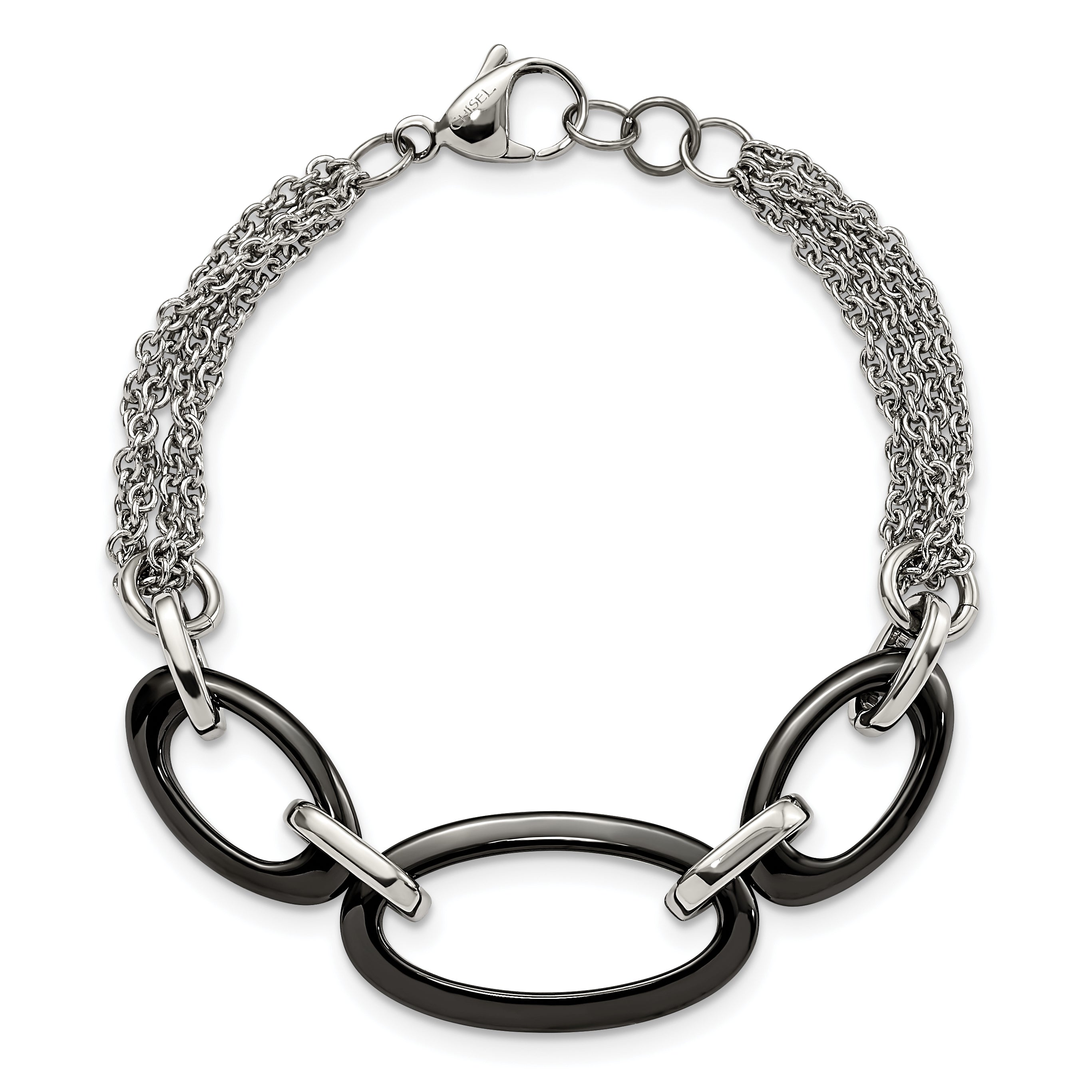 Stainless Steel Polished with Black Ceramic Bracelet
