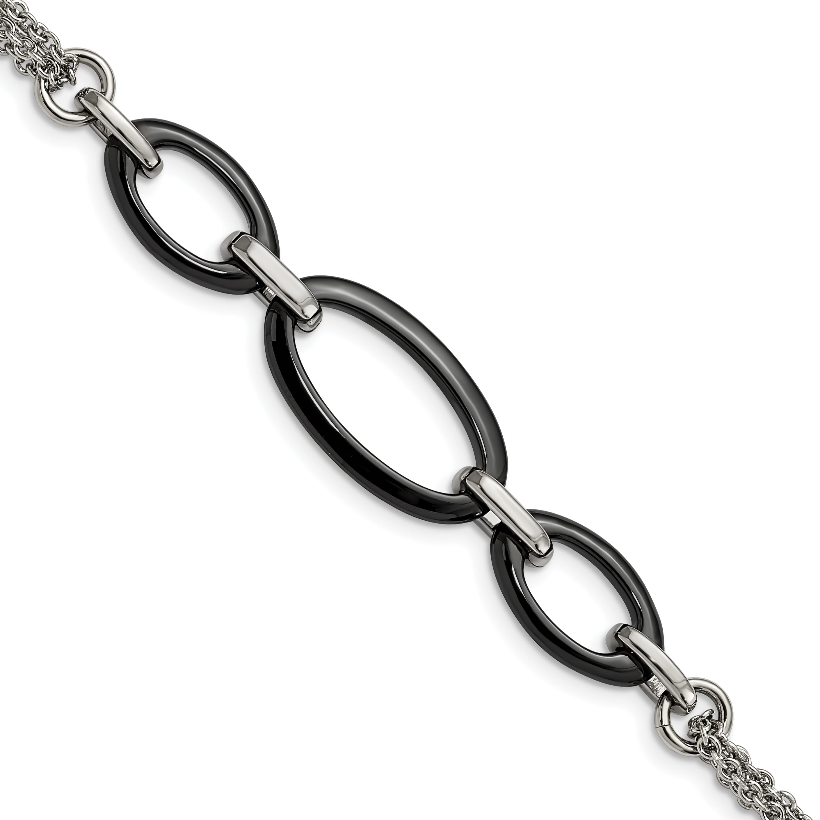 Stainless Steel Polished with Black Ceramic Bracelet