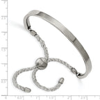 Stainless Steel Polished Bar Adjustable Fabric Cord Bangle Bracelet for Women