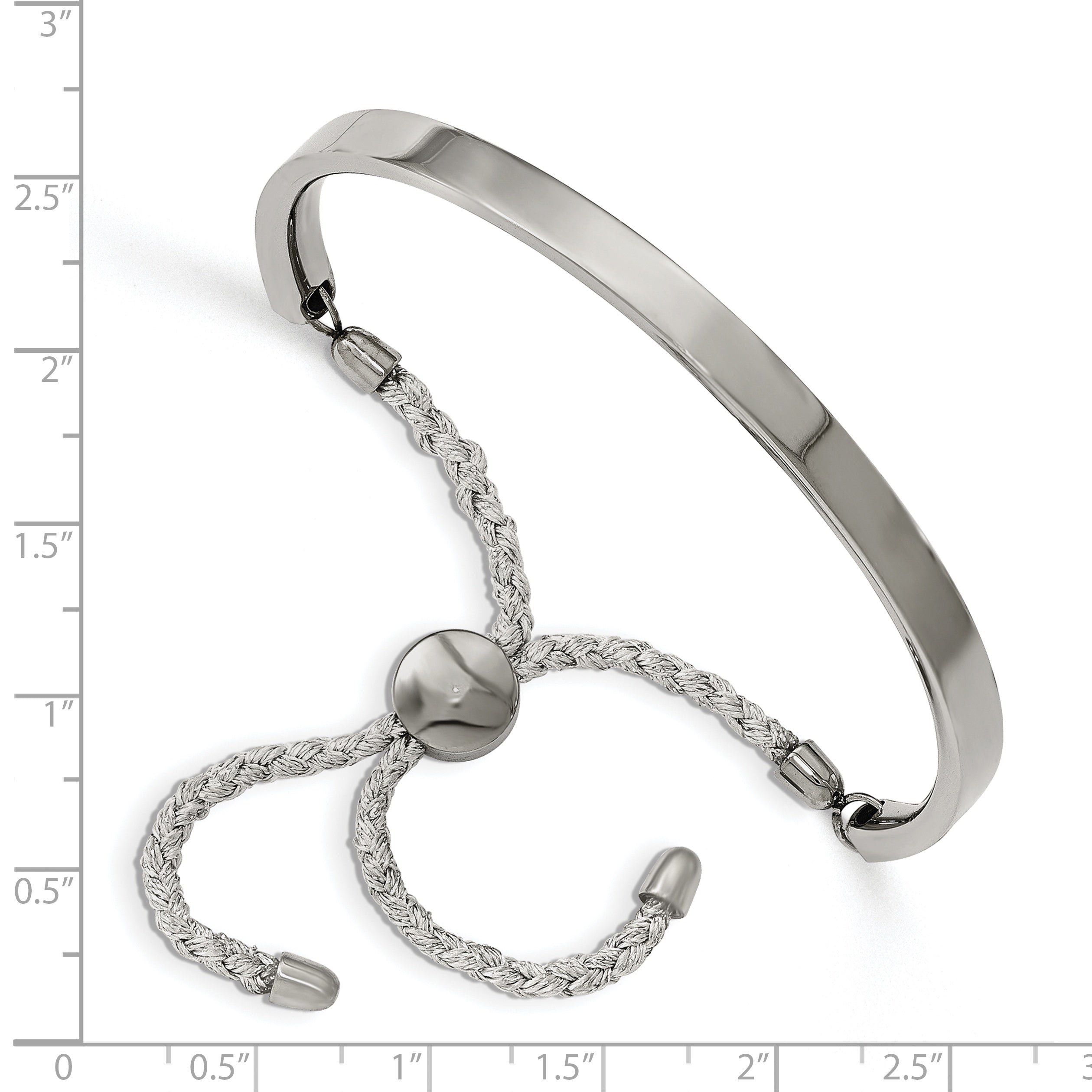 Stainless Steel Polished Bar Adjustable Fabric Cord Bangle Bracelet for Women