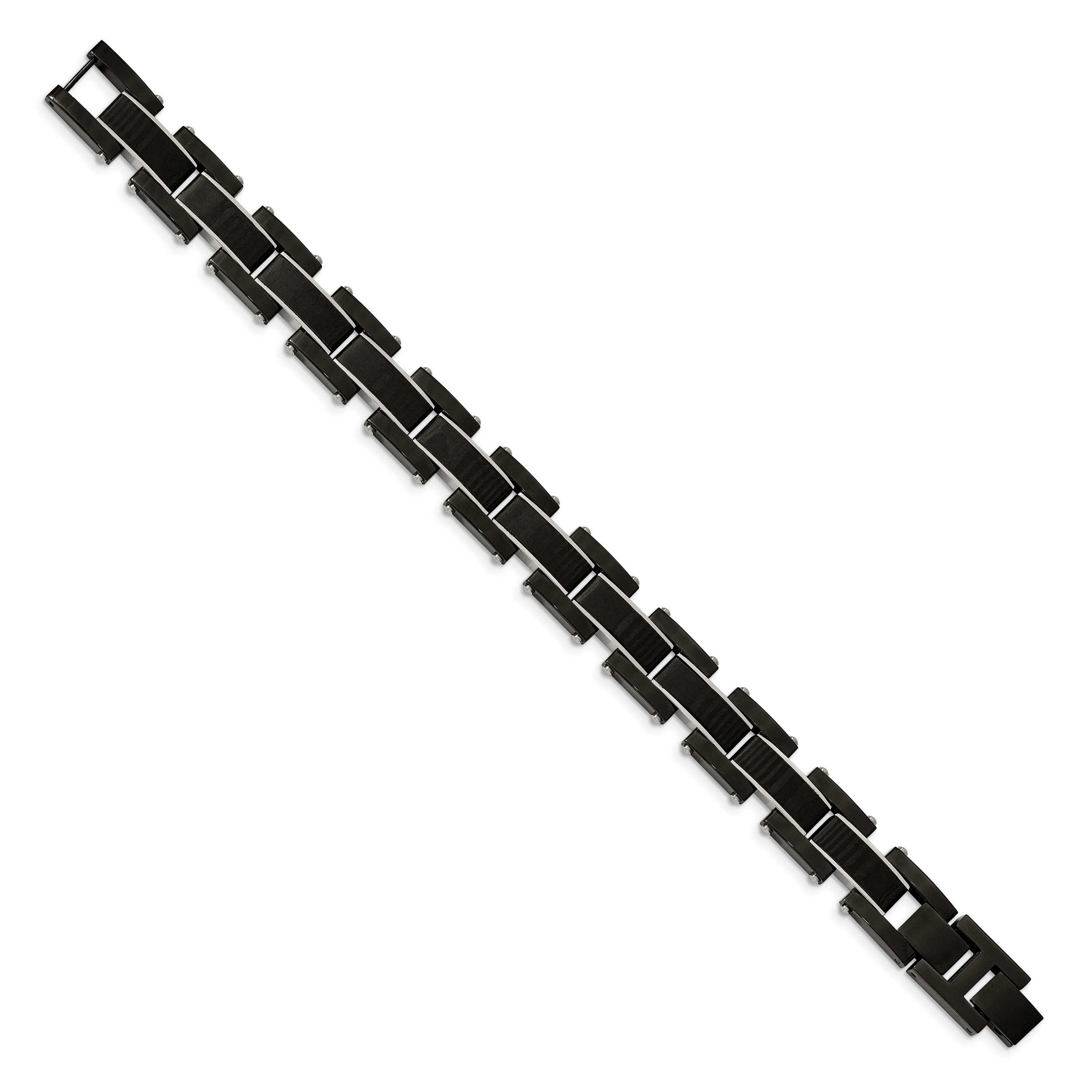 Stainless Steel Polished Black IP-plated with Black Carbon Fiber Link Bracelet for Men Secondary image