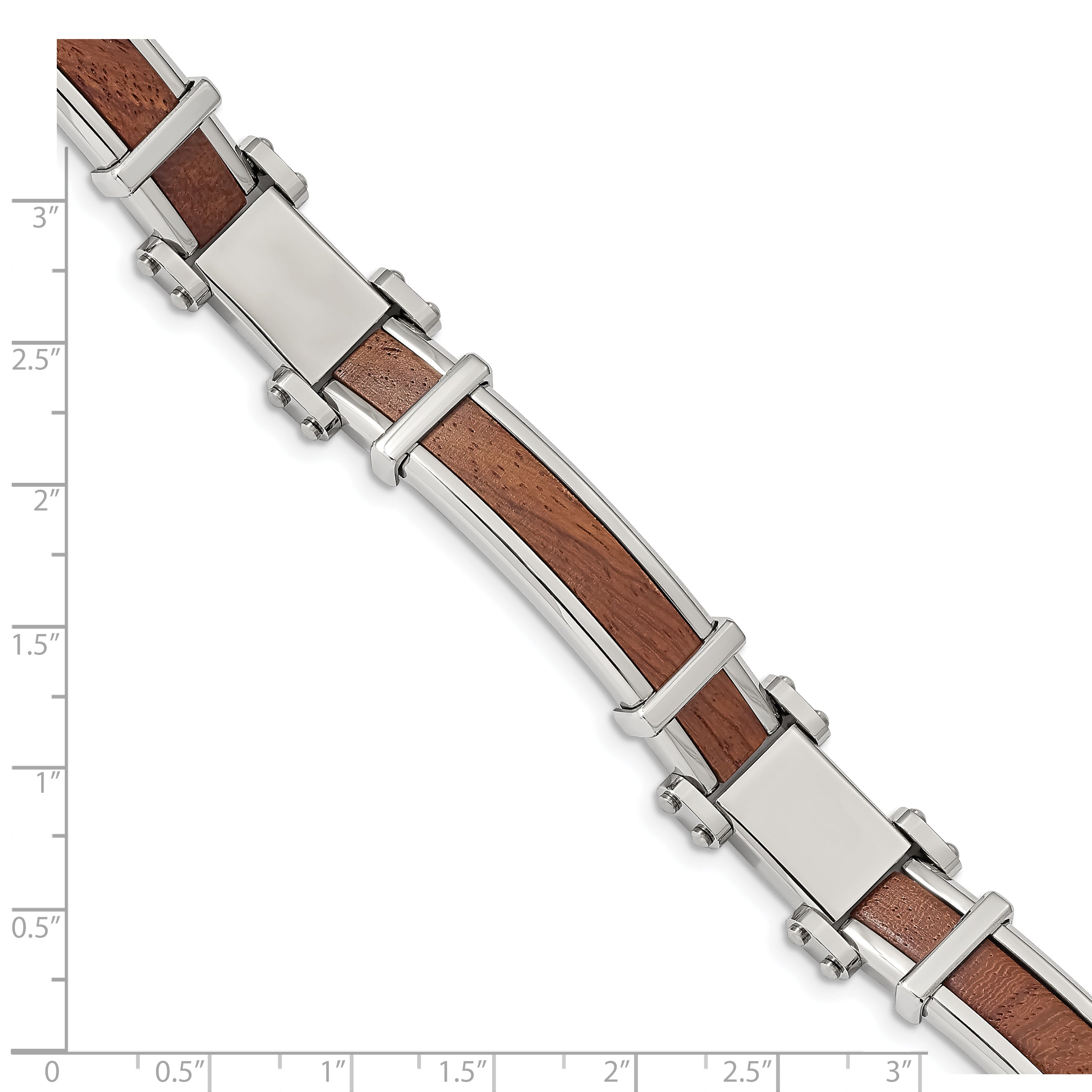 Stainless Steel Polished with Wood Inlay Link Bracelet for Men