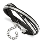 Stainless Steel Polished Italian Leather with ext Wrap Bracelet