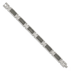 Stainless Steel Brushed with Grey Wood Inlay Link Bracelet for Men