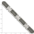 Stainless Steel Brushed with Grey Wood Inlay Link Bracelet for Men