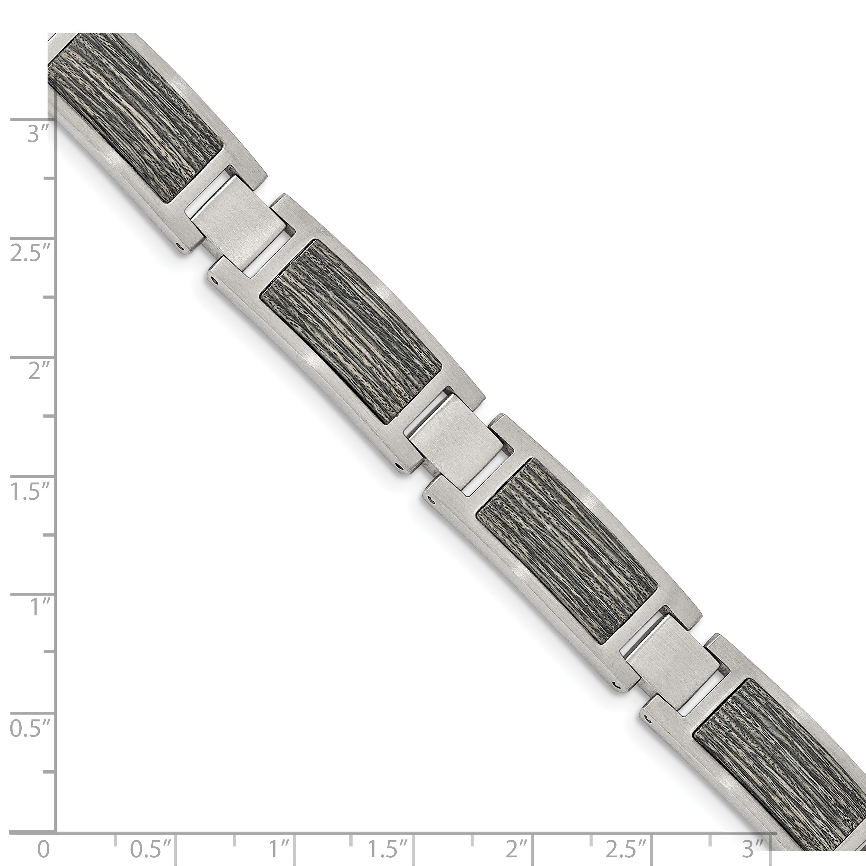 Stainless Steel Brushed with Grey Wood Inlay Link Bracelet for Men