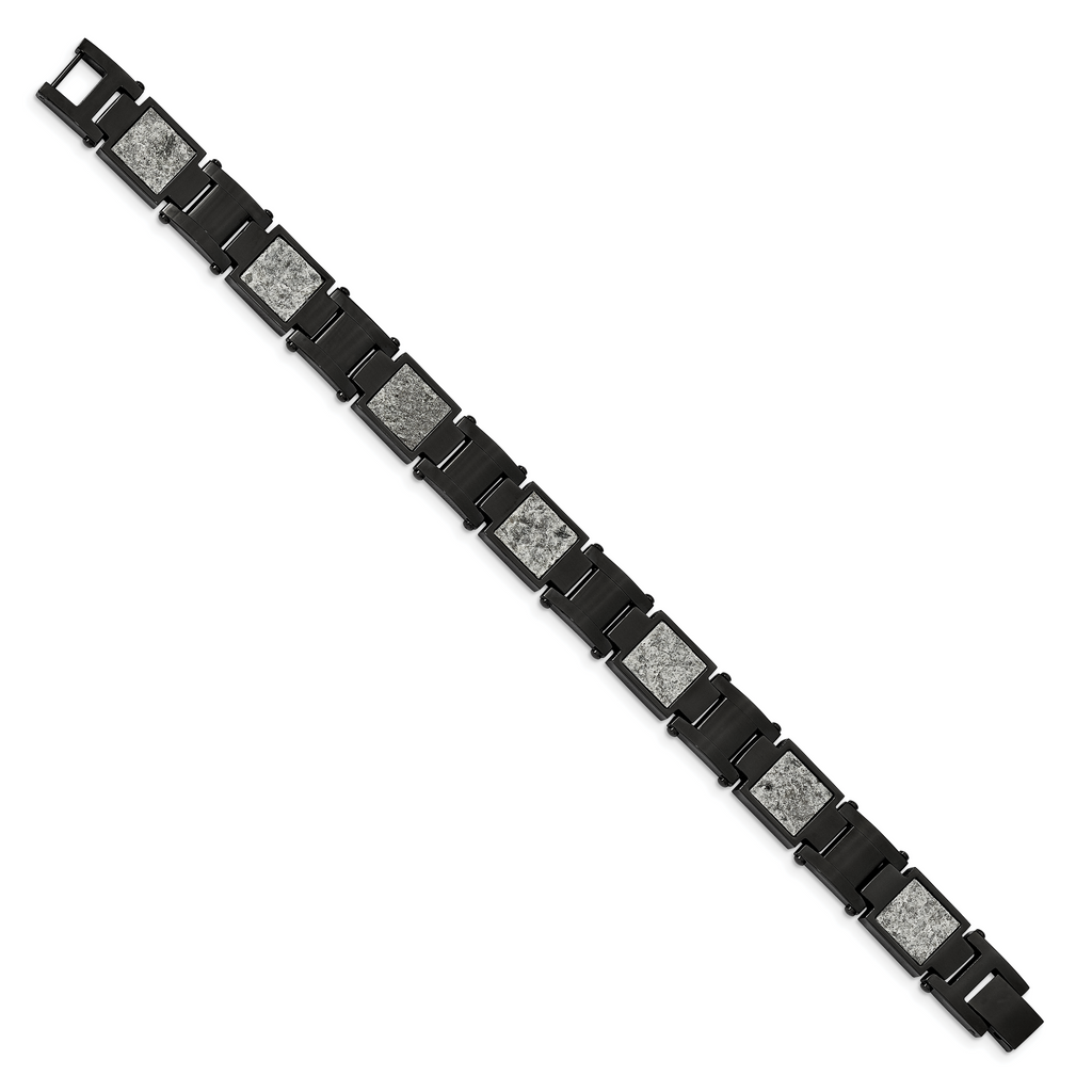 Stainless Steel Polished Black IP-plated with Sedimentary Rock Inlay Link Bracelet for Men