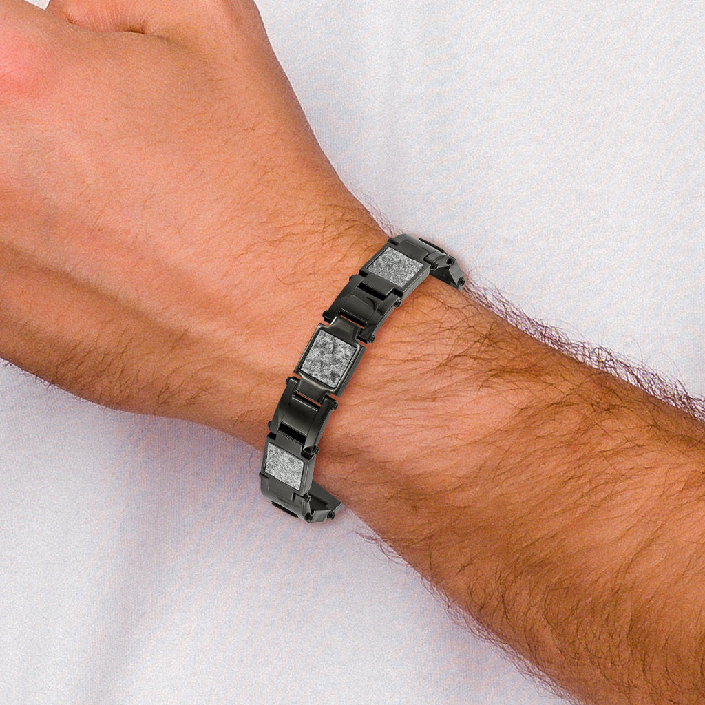 Stainless Steel Polished Black IP-plated with Sedimentary Rock Inlay Link Bracelet for Men