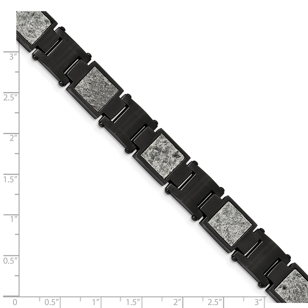 Stainless Steel Polished Black IP-plated with Sedimentary Rock Inlay Link Bracelet for Men