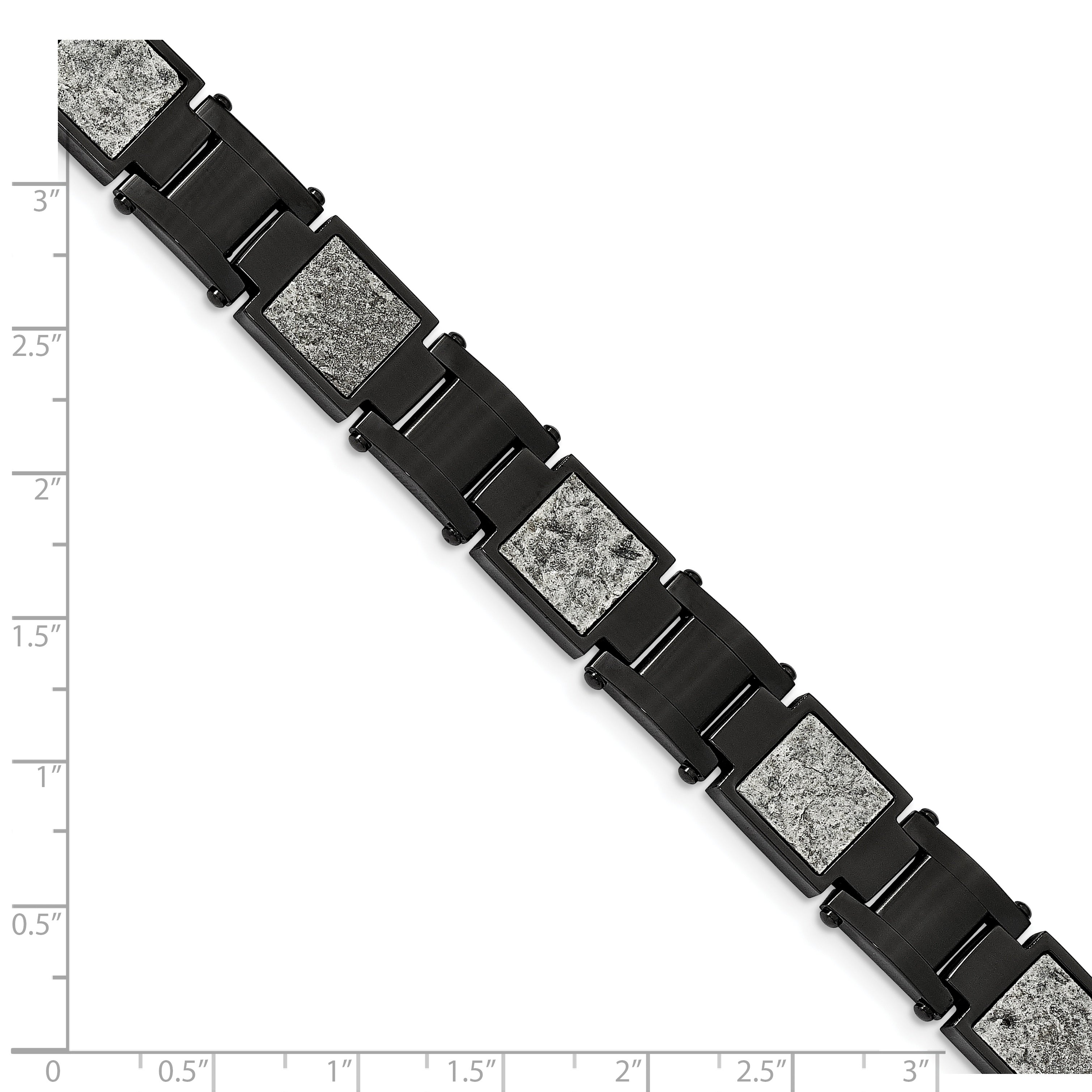 Stainless Steel Polished Black IP-plated with Sedimentary Rock Inlay Link Bracelet for Men