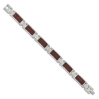 Stainless Steel Brushed with Wood Inlay Link Bracelet for Men