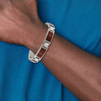 Stainless Steel Brushed with Wood Inlay Link Bracelet for Men