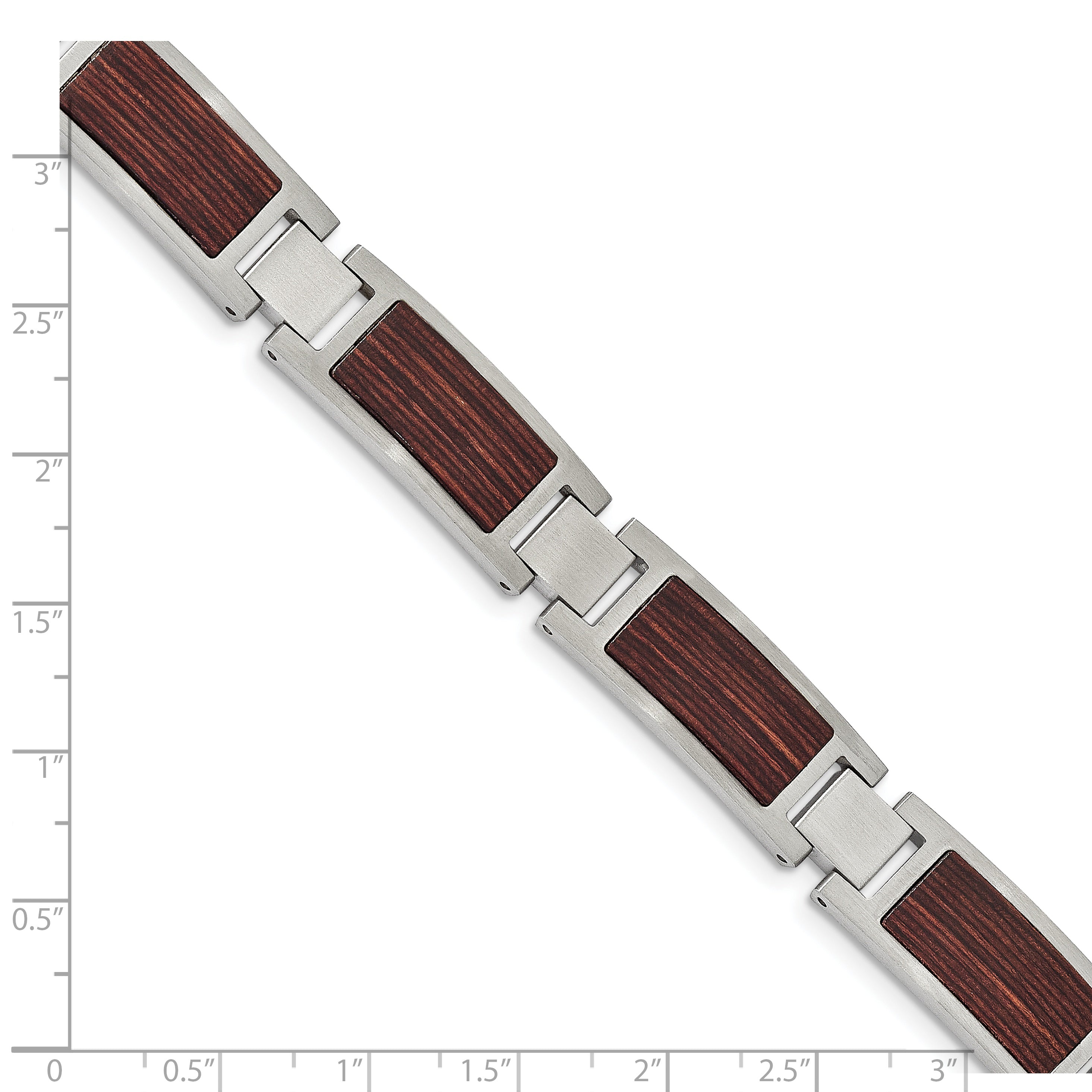 Stainless Steel Brushed with Wood Inlay Link Bracelet for Men