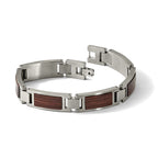 Stainless Steel Brushed with Wood Inlay Link Bracelet for Men