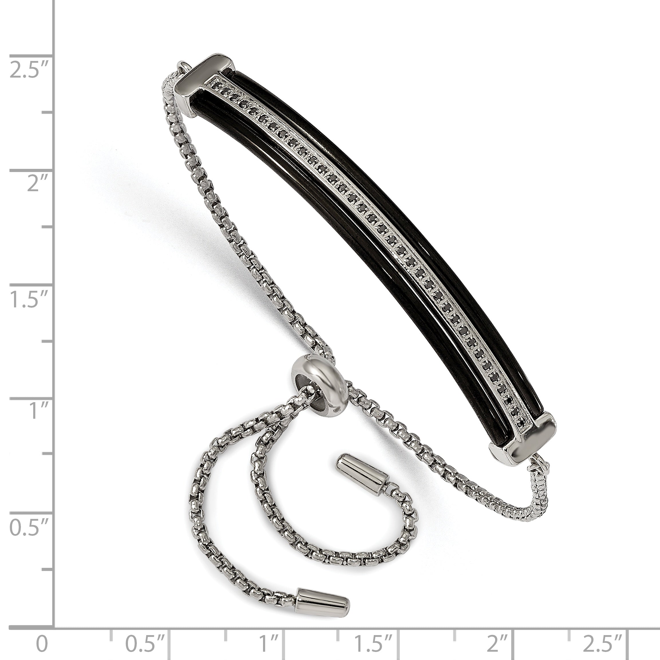 Stainless Steel Polished Black IP-plated with Black Cubic Zirconia Adjustable Bracelet for Women Secondary image