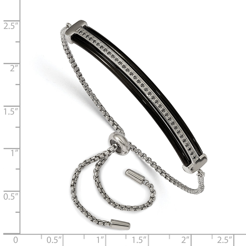 Stainless Steel Polished Black IP-plated with Black Cubic Zirconia Adjustable Bracelet for Women
