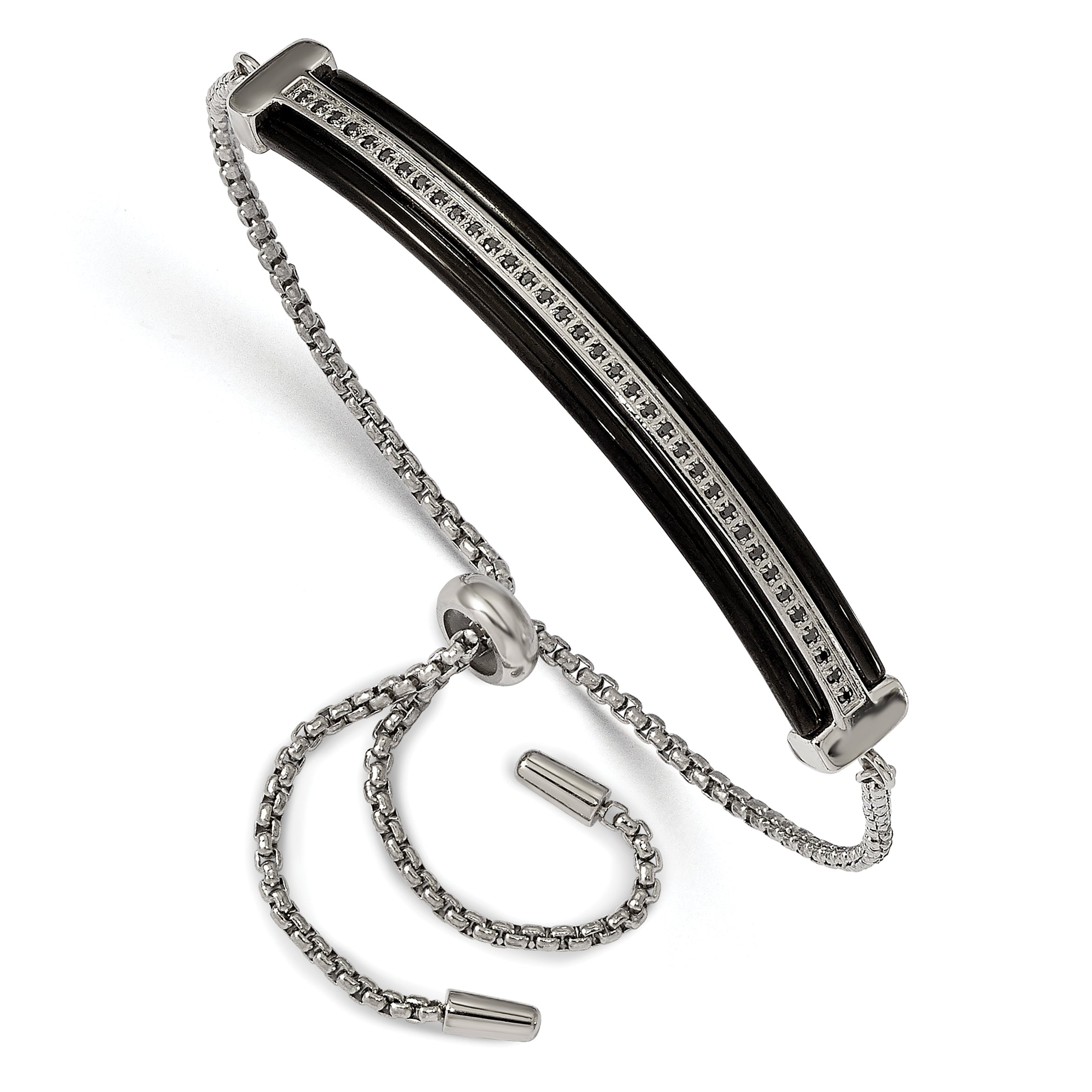 Stainless Steel Polished Black IP-plated with Black Cubic Zirconia Adjustable Bracelet for Women Main image