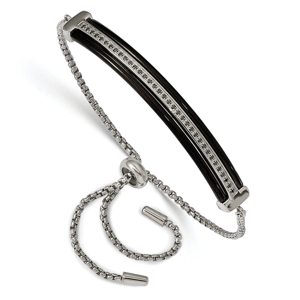 Stainless Steel Polished Black IP-plated with Black Cubic Zirconia Adjustable Bracelet for Women