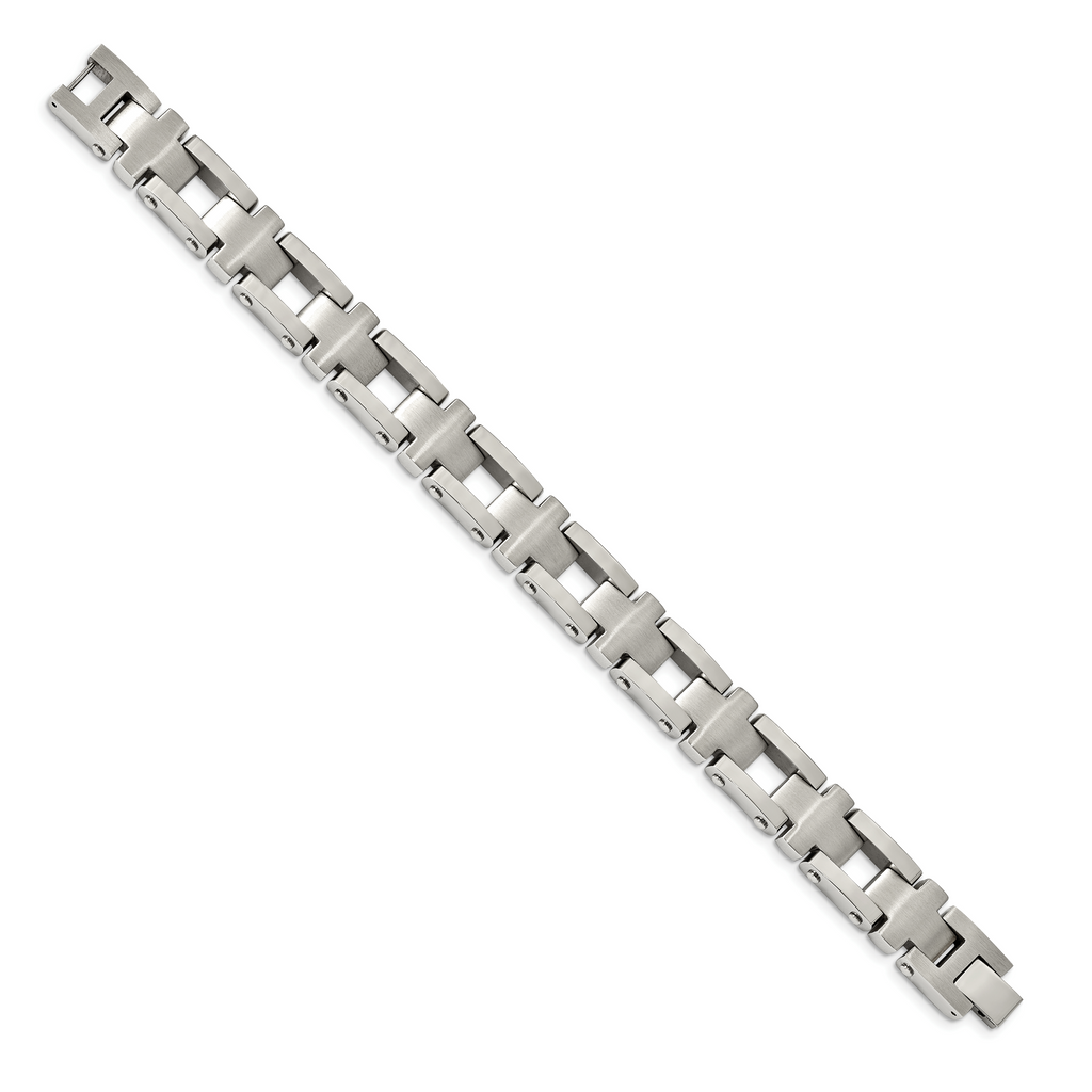 Stainless Steel Brushed and Polished Open Cross Link Bracelet for Men